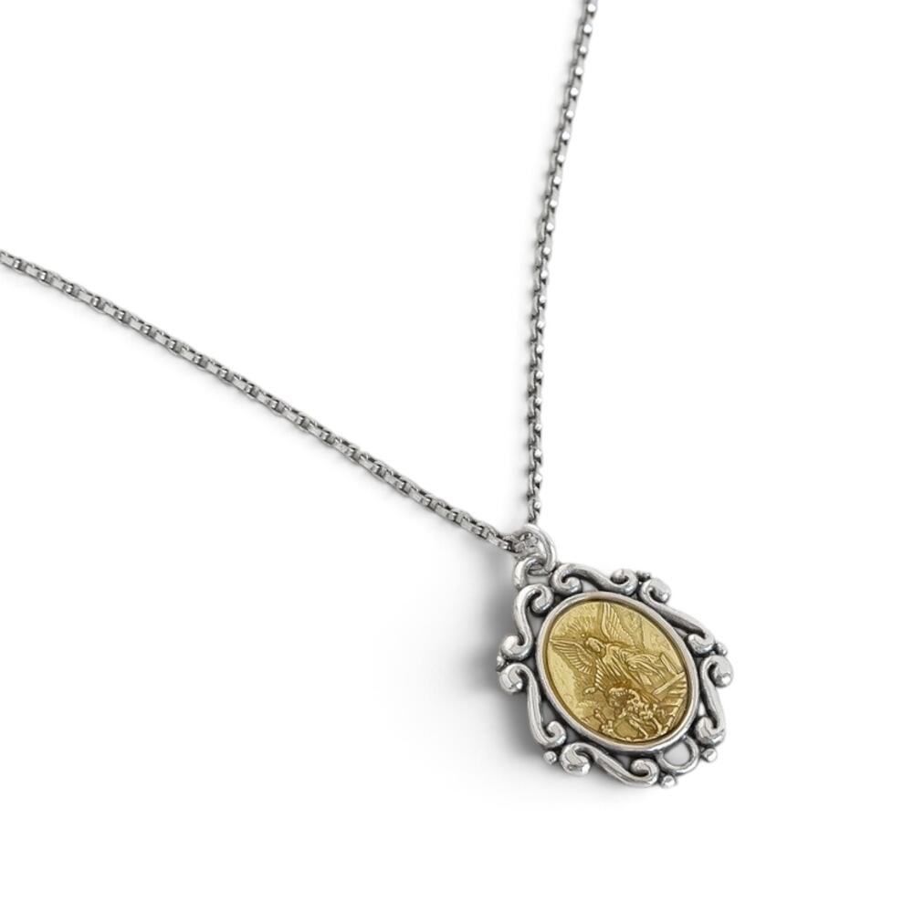 Brighton Guardian Angel Medallion Pendant Necklace Silver Retired Rare